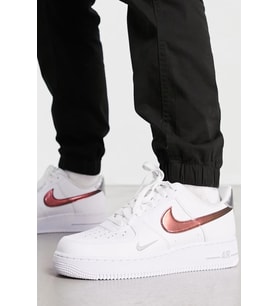 Nike Air Force 1 '07 Trainers White With Metallic Swoosh Leather Sneaker Hakiki Deri Erkek Günlük Spor Ayakkabı Beyaz