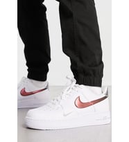 Nike Air Force 1 '07 Trainers White With Metallic Swoosh Leather Sneaker Hakiki Deri Erkek Günlük Spor Ayakkabı Beyaz