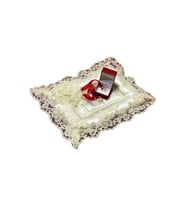 Rüya Dekoratif Fransız Dantelli Incili Krem Nişan Tepsisi 26X36 Cm 36