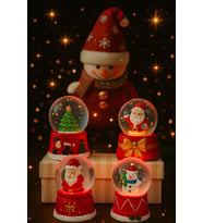 4 Adet Led Işıklı Mini Kar Küresi 6,5 cm – Noel Baba & Kardan Adam  & Çam Ağacı Dekoratif Biblo