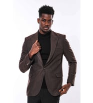 Slim Fit Desenli Kahverengi Erkek Ceket - Wessi