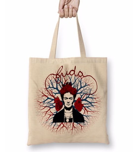 Frida Kahlo 001 Bez Çanta Uzun Saplı