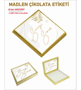 Madlen Çikolata Etiketi Kare 3x3 Cm 80 Adet Tabaka Şeklinde + 2 Büyük Etiket