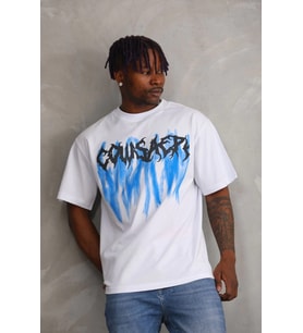 Erkek Baskılı T-Shirt Kısa Kol Bisiklet Yaka Rahat Kalıp Tişört - Beyaz