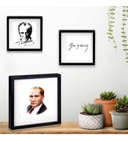 Mustafa Kemal Atatürk Tasarımlı Yapışkanlı Sök Tak Paspartulu Pola 3 'lü Çerçeve