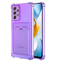 Samsung Galaxy A51 Kılıf Kartlıklı Cüzdanlı Şeffaf Silikon Kapak - Extra Güçlendirilmiş Kenar (Lila)