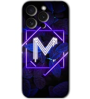 İphone 15 Pro Max Kılıf HD Desen Baskılı Kılıf - Dark Neon Yaprak M Harfi