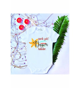 Unisex Bebek Baskılı Panik Yok Dayım Halleder %100 Pamuklu Çıtçıtlı Body