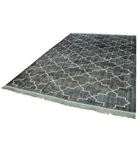 Salon Halısı Antrasit Gri Modern Geometrik Desenli El Dokuma Yün Pamuk Karışımı Yatak Odası