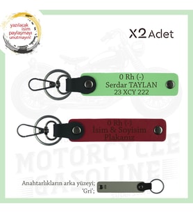 Motor Tutkunlarına, İsim Plaka ve 0 Rh (-) Kan Grubu Yazılı,  x2 Anahtarlık Set, Kırmızı-F Yeşil-Gr (Çok Renkli)
