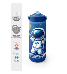 CORAL HIGH 38334 LACİVERT ASTRONOT DESENLİ KATLANIR AĞIZLI PİPETLİ ÇELİK TERMOS 650ML