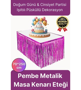 Premium Dekorasyon Püsküllü Işıltılı Doğum Günü Cinsiyet Partisi Pembe Masa Kenarı Eteği 70*250cm