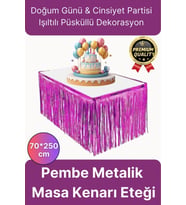 Premium Dekorasyon Püsküllü Işıltılı Doğum Günü Cinsiyet Partisi Pembe Masa Kenarı Eteği 70*250cm