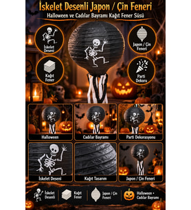 Halloween İskelet Desenli Japon Feneri Çin Feneri Kağıt Süsü Cadılar Bayramı Parti Ev Dekoru