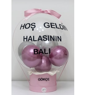 YENİ DOĞAN KIZ BEBEK HEDİYE İSME ÖZEL BALON KUTUSU (Pembe)