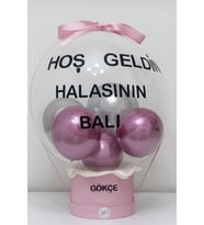 YENİ DOĞAN KIZ BEBEK HEDİYE İSME ÖZEL BALON KUTUSU (Pembe)