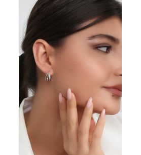 Kadın 925 Ayar Gümüş Zirkon Taşlı Küpe (Rodyum)