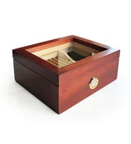 Mezmob Masif Yerli Sedir Ağacı Humidor Puro Kutusu Camlı 2 Bölmeli Analog