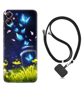 Samsung Galaxy A04E Kılıf Resimli Boyun Askılı İpli Desenli Silikon Flowers Fox 1309
