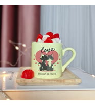 Çift Kediler Tasarımlı Kişiye Özel Sarı Türk Kahvesi Fincanı