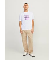 Flamlı Kumaş Baskılı Erkek T-shirt  (Beyaz)