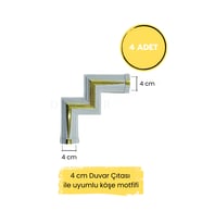 Dekoratif Polimer 4 cm Duvar Çıtası Uyumlu Köşe Motifi (Beyaz - Altın Rengi)
