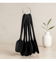 6 Parça Siyah Silikon Mutfak Seti (2 Kaşık, 3 Spatula, Yumurta Fırça)