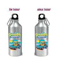 Metal Gumus Kancalı Baskılı Su Matarası 600ml. (SierraBlue)