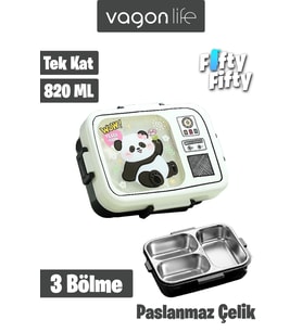 Vagonlife Lunch Box 820 ML Tek Kat Üç Bölmeli Sos Kaseli Yeni Nesil Sefer Tası-FFLBOX10283 (Siyah)