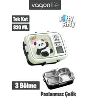 Vagonlife Lunch Box 820 ML Tek Kat Üç Bölmeli Sos Kaseli Yeni Nesil Sefer Tası-FFLBOX10283 (Siyah)