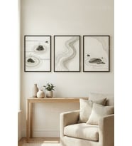 Sakin ve Minimalist Zen Bahçesi 3’lü Ahşap Çerçeveli Tablo Seti