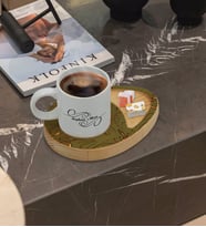 BK Gift Kişiye Özel Retro Motif Tasarımlı Doğal Ahşap Tabaklı Türk Kahvesi Fincanı Sunum Seti Model 4