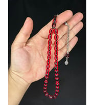 ATEŞ KEHRİBAR TESBİH BEYZİ KESİM KIRMIZI RENK 11MM X 8MM T-558 (Çok Renkli)