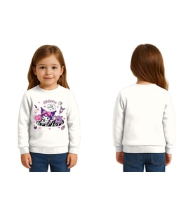 Unisex Kuromi Baskılı Çocuk Swaetshirt 3 İplik Şardonlu (Beyaz)