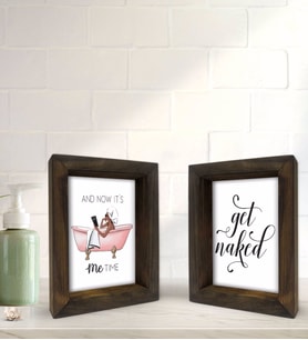 Bk Gift Banyo Dekoratif 2'li Doğal Masif Ahşap Çerçeve 15x20cm-7 (Beyaz)