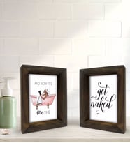 Bk Gift Banyo Dekoratif 2'li Doğal Masif Ahşap Çerçeve 15x20cm-7 (Beyaz)