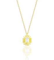 Gümüş altın yaldızlı baget kesim zirkon taşlı güneş ışığı kolye  SGTL12682GOLD