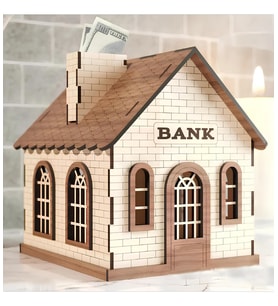 Kilitli Ahşap Ev Kumbara & Tip Box - Banka Görünümlü Bahşiş Kutusu Cafe Restoran Para Sandığı