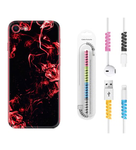 Apple iPhone 5 6 7 8 Plus Se XR Kılıf Kablo Koruma Spiral Silikon Red Smoke 1745