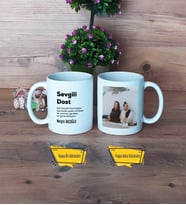 Arkadaşa Hediye Kupa Bardak Beyaz Fotoğraflı Sevgili Dost