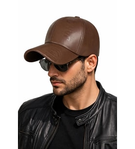 Valkyrie Erkek Açık Kahverengi Deri Şapka Kavisli Siperlikli Ayarlanabilir Spor Günlük Baseball Cap