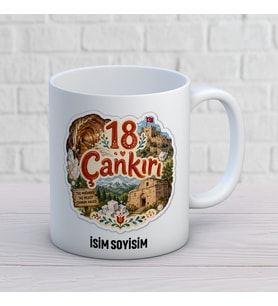 Kişiye Özel 18 Çankırı Baskılı Kupa – Tuz Mağarası, Kale ve Yöresel Tasarımlı İsimli Memleket Hediyesi