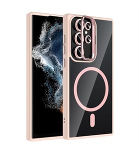 Coverzone Samsung Galaxy S24 Ultra ile Uyumlu Z-Etro MagSafe Wireless ?arj Destekli, G��l� Manyetik Tutucu, Stand Olabilen, Kamera Lens Hediyeli Koruyucu K?l?f Pembe