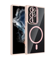 Coverzone Samsung Galaxy S24 Ultra ile Uyumlu Z-Etro MagSafe Wireless ?arj Destekli, G��l� Manyetik Tutucu, Stand Olabilen, Kamera Lens Hediyeli Koruyucu K?l?f Pembe