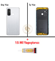 Infinix Hot 11 Gümüş Uyumlu Lensli Arka Kapak + B7000 Yapıştırıcı Arka Cam Batarya Pil Kapağı
