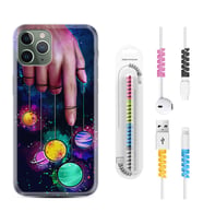 Apple iPhone 11 12 13 14 Pro Max Kılıf Kablo Koruma Spiral Silikon Finger planet 1740