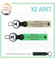 Motorcu Tarzı Plakalı & İsimli x2 Deri Set Anahtarlık, A Rh (+) Kan Grubu ile, S Kahve-F Yeşil-Syh