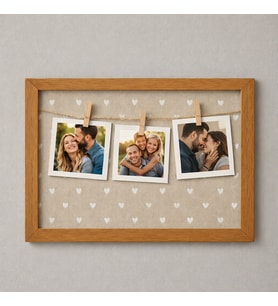 Kişiye Özel Ahşap 3 Fotoğraflı İpli Mandallı Fotoğraf Çerçevesi