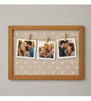 Kişiye Özel Ahşap 3 Fotoğraflı İpli Mandallı Fotoğraf Çerçevesi
