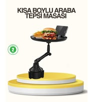 Araç Bardaklık Tepsisi 360° Dönebilen Kol Ayarlı Geniş Yemek Alanlı